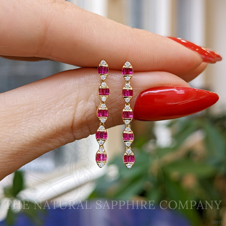 0.30 Ct.Tw. Ruby Natural Diamond Drops Earrings, 14K Yellow Gold