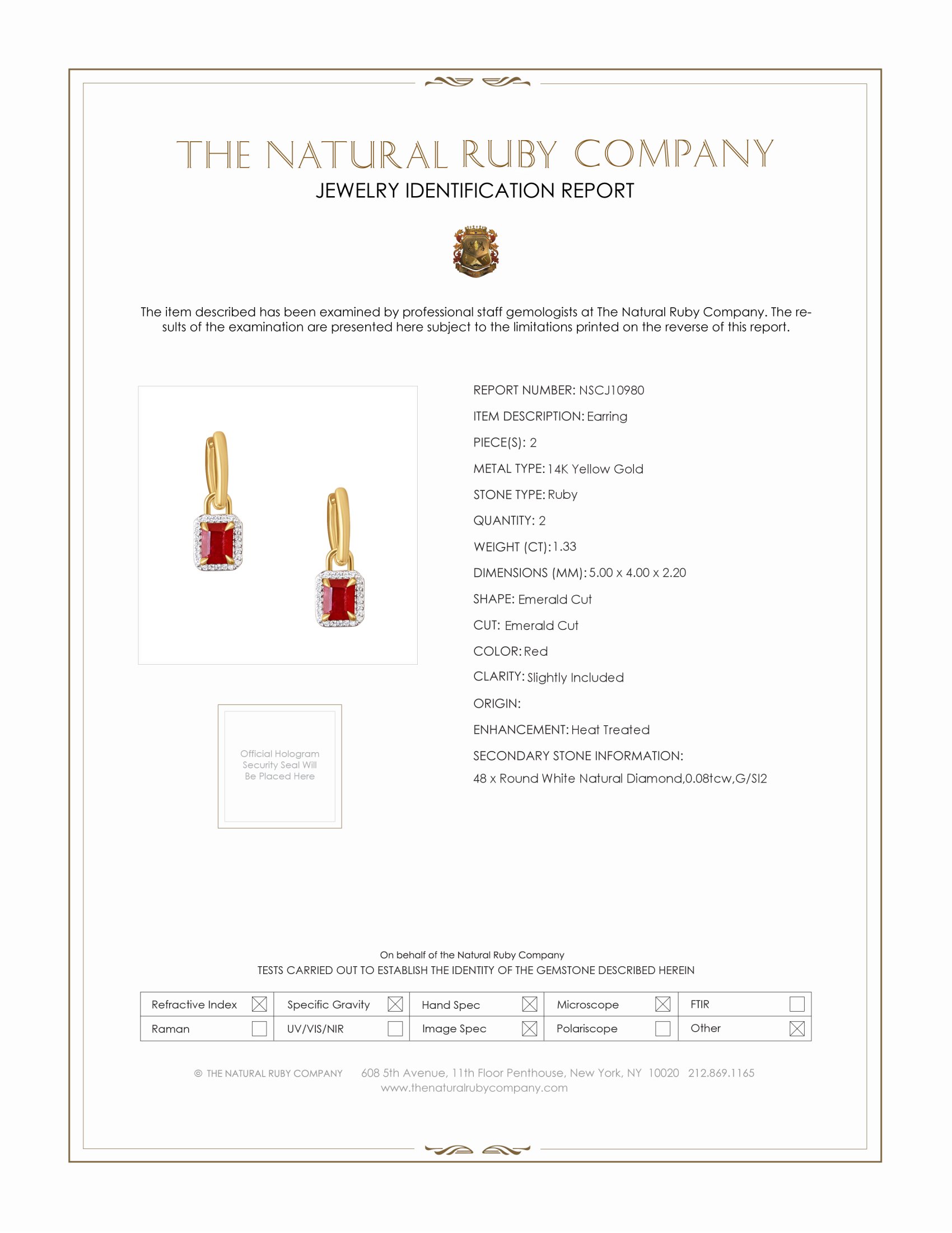 1.33 Ct.Tw. Ruby Natural Diamond Pave Earrings, 14K Yellow Gold
