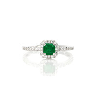 0.53 Ct. Emerald Natural Diamond Pave Ring, 18K White Gold Video