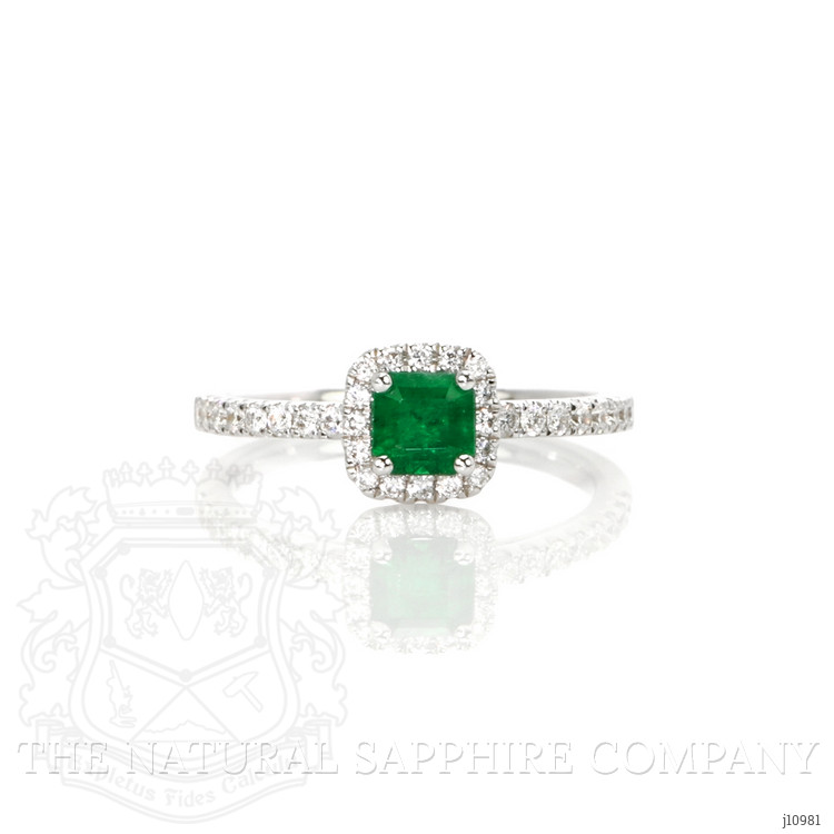 0.53 Ct. Emerald Natural Diamond Pave Ring, 18K White Gold