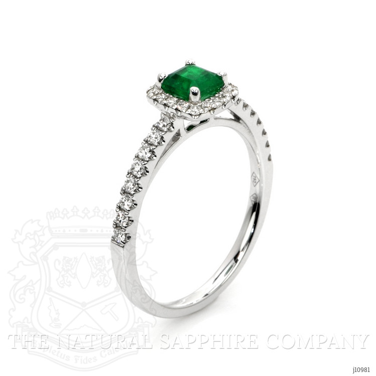 0.53 Ct. Emerald Natural Diamond Pave Ring, 18K White Gold
