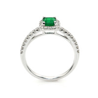 0.53 Ct. Emerald Natural Diamond Pave Ring, 18K White Gold Image