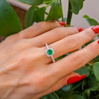 0.53 Ct. Emerald Natural Diamond Pave Ring, 18K White Gold Life Style