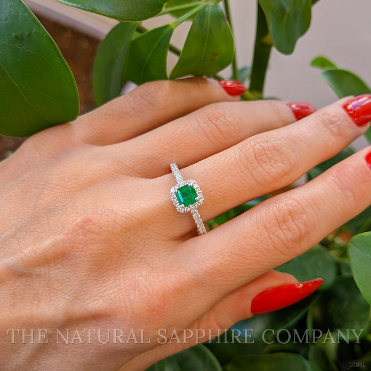 0.53 Ct. Emerald Natural Diamond Pave Ring, 18K White Gold