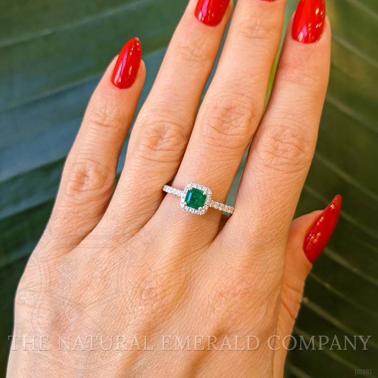 0.53 Ct. Emerald Natural Diamond Pave Ring, 18K White Gold