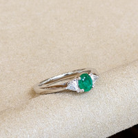 0.39 Ct. Emerald Natural Diamond Three Stone Ring, 18K White Gold Image
