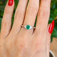 0.39 Ct. Emerald Natural Diamond Three Stone Ring, 18K White Gold Life Style