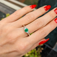 0.39 Ct. Emerald Natural Diamond Three Stone Ring, 18K White Gold Life Style