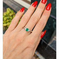 0.39 Ct. Emerald Natural Diamond Three Stone Ring, 18K White Gold Life Style