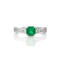 0.77 Ct. Emerald Natural Diamond Pave Ring, 18K White Gold Video
