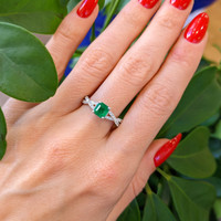 0.77 Ct. Emerald Natural Diamond Pave Ring, 18K White Gold Life Style