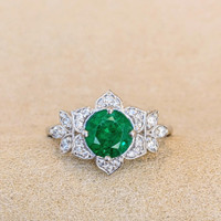 1.02 Ct. Emerald Natural Diamond Pave Ring, Platinum 950 Image