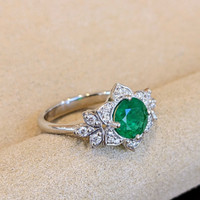 1.02 Ct. Emerald Natural Diamond Pave Ring, Platinum 950 Image