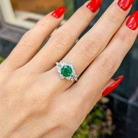 1.02 Ct. Emerald Natural Diamond Pave Ring, Platinum 950 Life Style