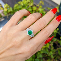 1.02 Ct. Emerald Natural Diamond Pave Ring, Platinum 950 Life Style
