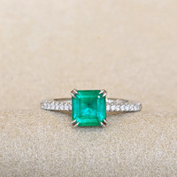 1.10 Ct. Emerald Natural Diamond Pave Ring, 18K White Gold Image