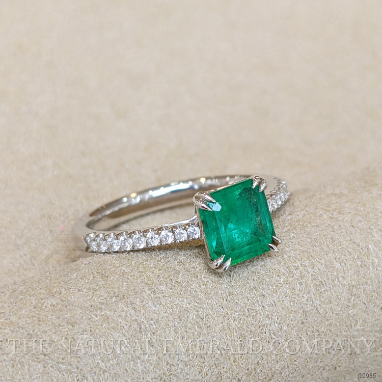 1.10 Ct. Emerald Natural Diamond Pave Ring, 18K White Gold