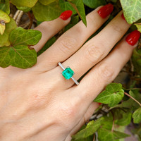 1.10 Ct. Emerald Natural Diamond Pave Ring, 18K White Gold Life Style