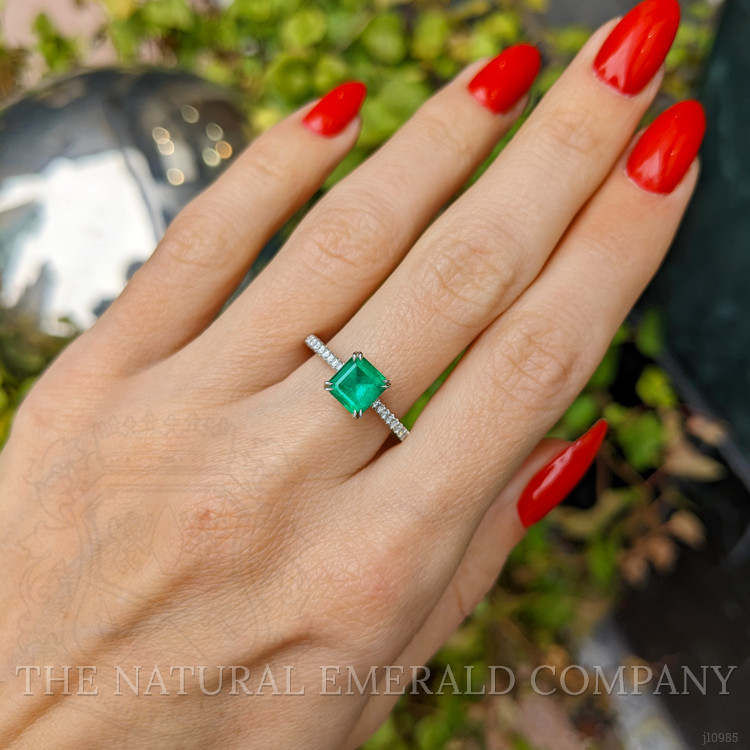 1.10 Ct. Emerald Natural Diamond Pave Ring, 18K White Gold