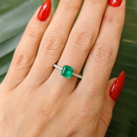 1.10 Ct. Emerald Natural Diamond Pave Ring, 18K White Gold Life Style