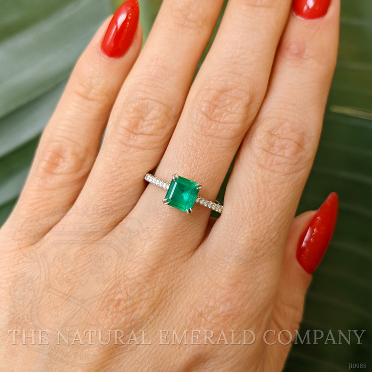 1.10 Ct. Emerald Natural Diamond Pave Ring, 18K White Gold