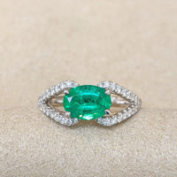 1.00 Ct. Emerald Natural Diamond Pave Ring, 18K White Gold Image