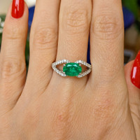1.00 Ct. Emerald Natural Diamond Pave Ring, 18K White Gold Life Style