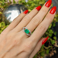 1.00 Ct. Emerald Natural Diamond Pave Ring, 18K White Gold Life Style