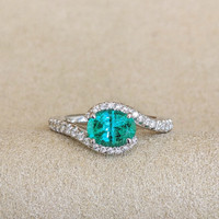 1.00 Ct. Emerald Natural Diamond Pave Ring, 18K White Gold Image