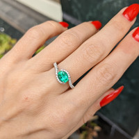1.00 Ct. Emerald Natural Diamond Pave Ring, 18K White Gold Life Style