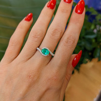 1.00 Ct. Emerald Natural Diamond Pave Ring, 18K White Gold Life Style