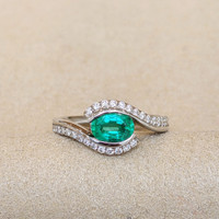 1.00 Ct. Emerald Natural Diamond Pave Ring, 18K White Gold Image