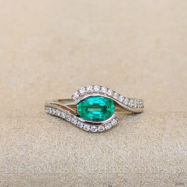 1.00 Ct. Emerald Natural Diamond Pave Ring, 18K White Gold