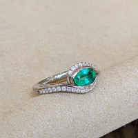 1.00 Ct. Emerald Natural Diamond Pave Ring, 18K White Gold Image