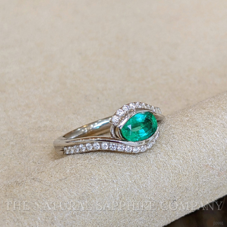 1.00 Ct. Emerald Natural Diamond Pave Ring, 18K White Gold