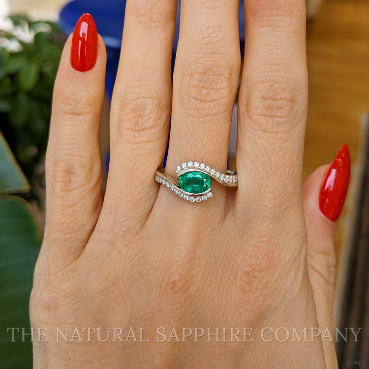 1.00 Ct. Emerald Natural Diamond Pave Ring, 18K White Gold