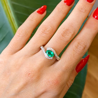 1.00 Ct. Emerald Natural Diamond Pave Ring, 18K White Gold Life Style