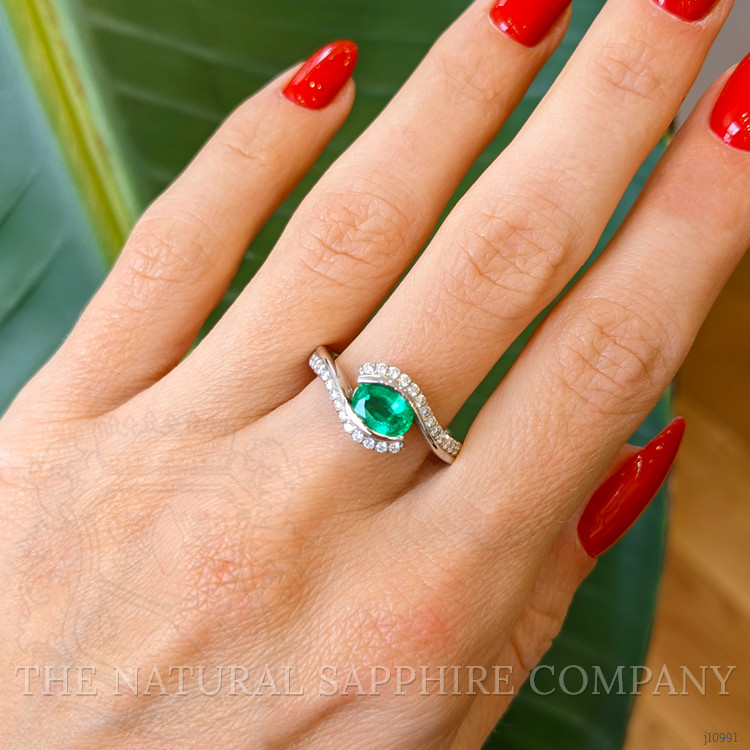1.00 Ct. Emerald Natural Diamond Pave Ring, 18K White Gold