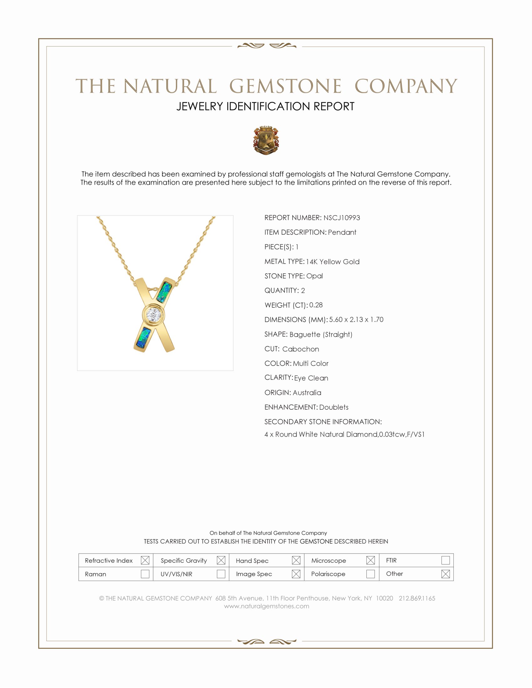 0.28 Ct. Opal Natural Diamond Pave Pendant, 14K Yellow Gold