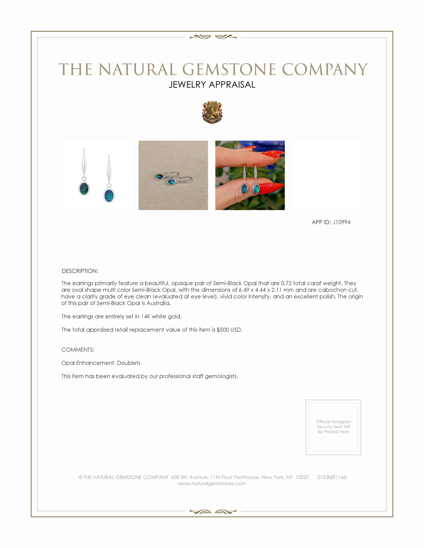 0.72 Ct.Tw. Opal Bezel Earrings, 14K White Gold