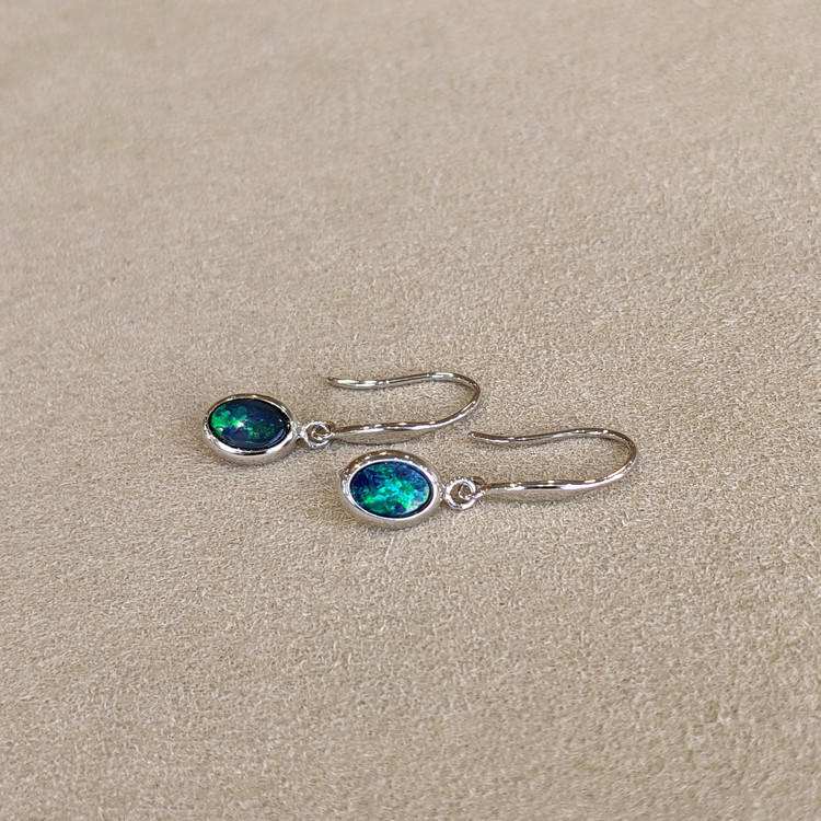 0.72 Ct.Tw. Opal Bezel Earrings, 14K White Gold