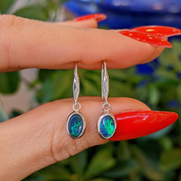 0.72 Ct.Tw. Opal Bezel Earrings, 14K White Gold Image