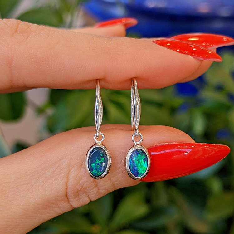 0.72 Ct.Tw. Opal Bezel Earrings, 14K White Gold