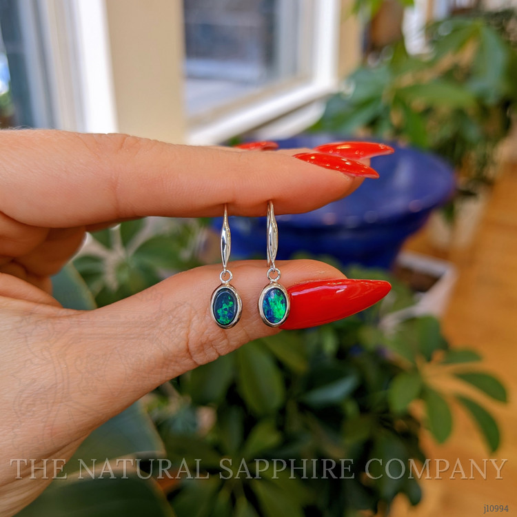 0.72 Ct.Tw. Opal Bezel Earrings, 14K White Gold