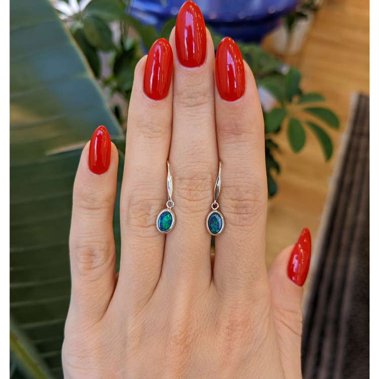 0.72 Ct.Tw. Opal Bezel Earrings, 14K White Gold