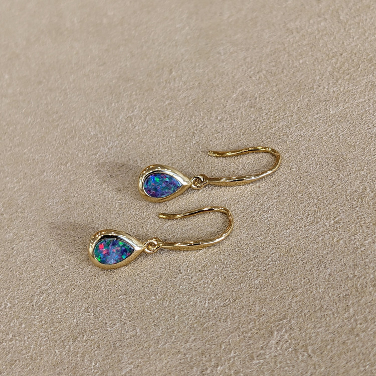 0.48 Ct.Tw. Opal Bezel Earrings, 14K Yellow Gold