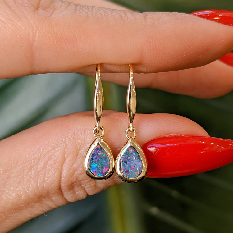 0.48 Ct.Tw. Opal Bezel Earrings, 14K Yellow Gold