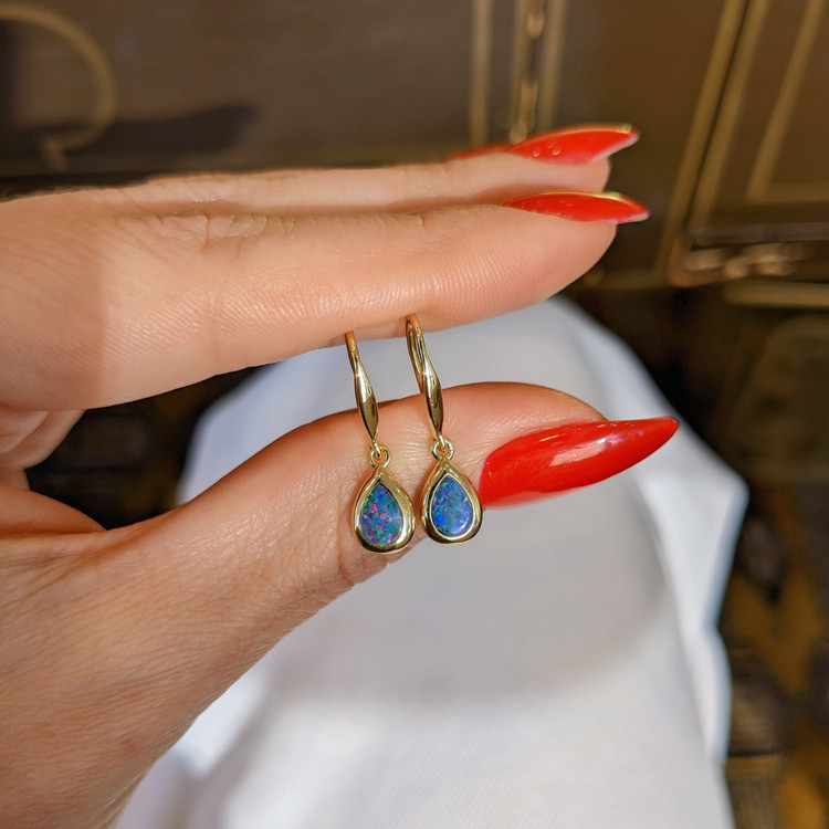 0.48 Ct.Tw. Opal Bezel Earrings, 14K Yellow Gold