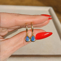 0.48 Ct.Tw. Opal Bezel Earrings, 14K Yellow Gold Life Style