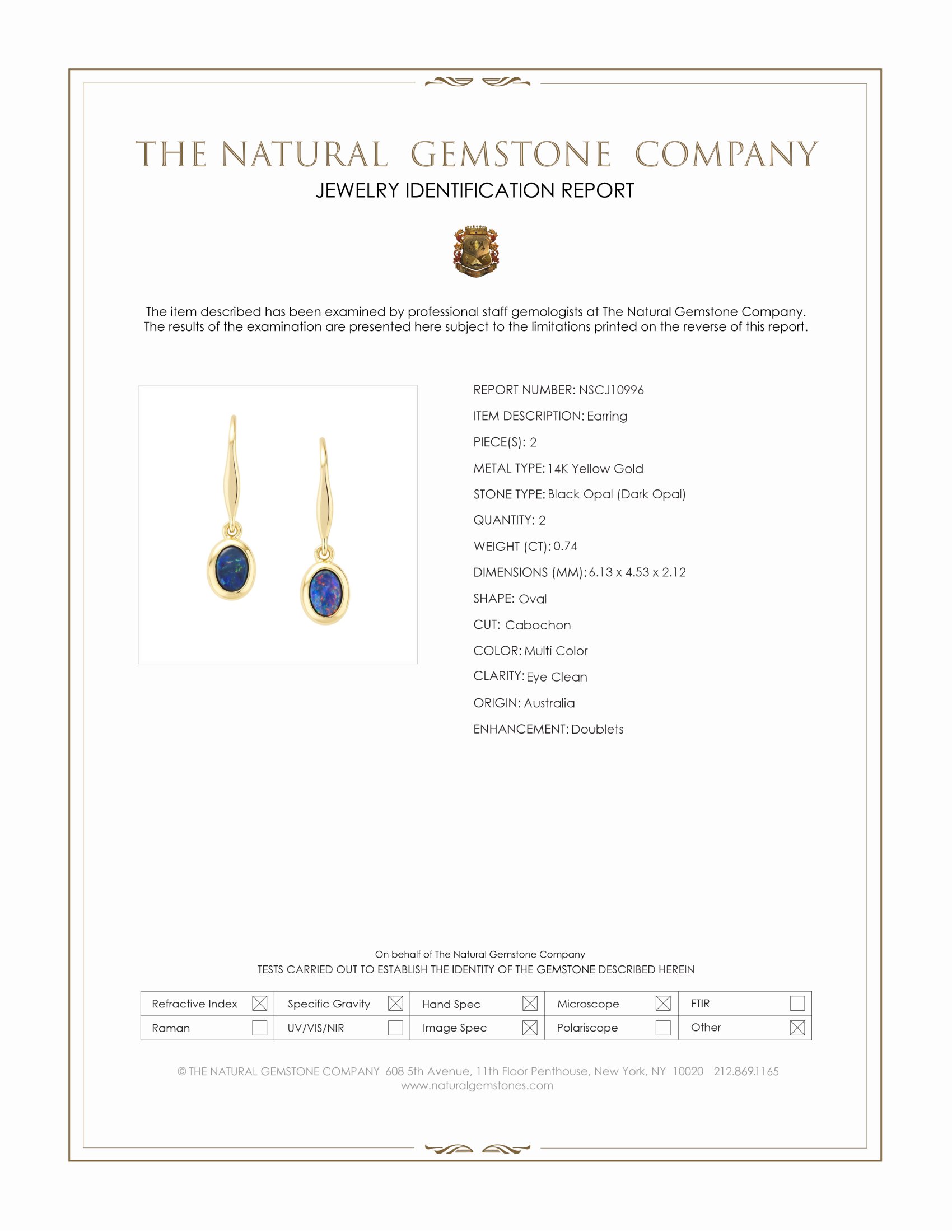 0.74 Ct.Tw. Multi Color Black Opal (Dark Opal) Bezel Earrings, 14K Yellow Gold